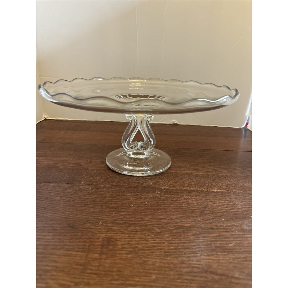 Viking Martinsville Princess Clear Heart Stem Pedestal Cake Plate 11"